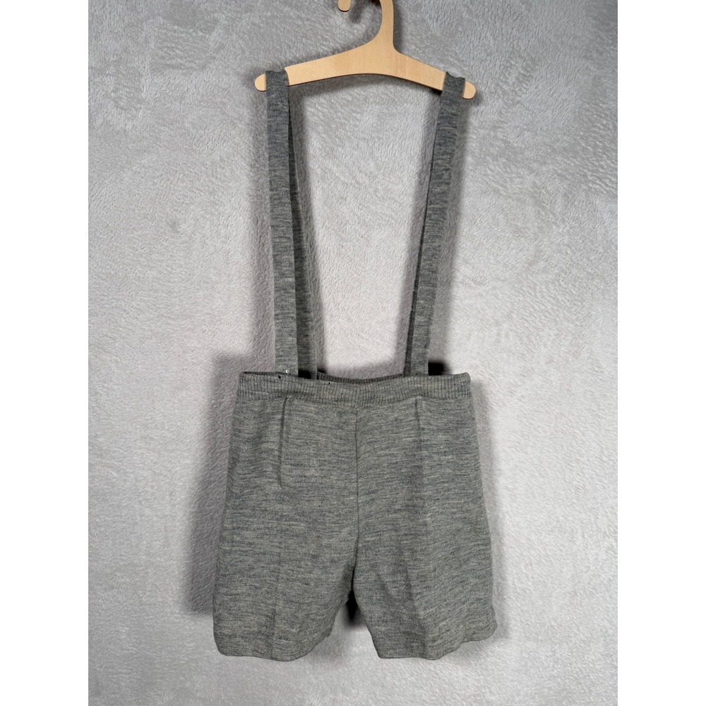 Vintage Kids Heather Gray Wool Knit Suspender Shorts Adjustable Straps